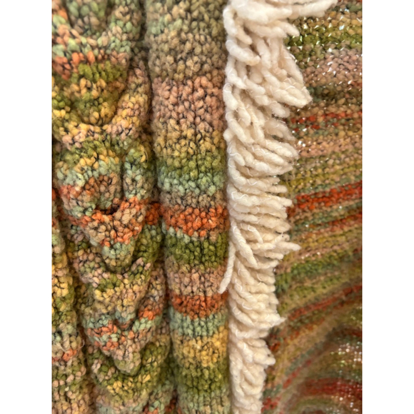 Women's Free People Green Orange Striped Cable Knit Open Cardigan XL - Picture 4 of 6